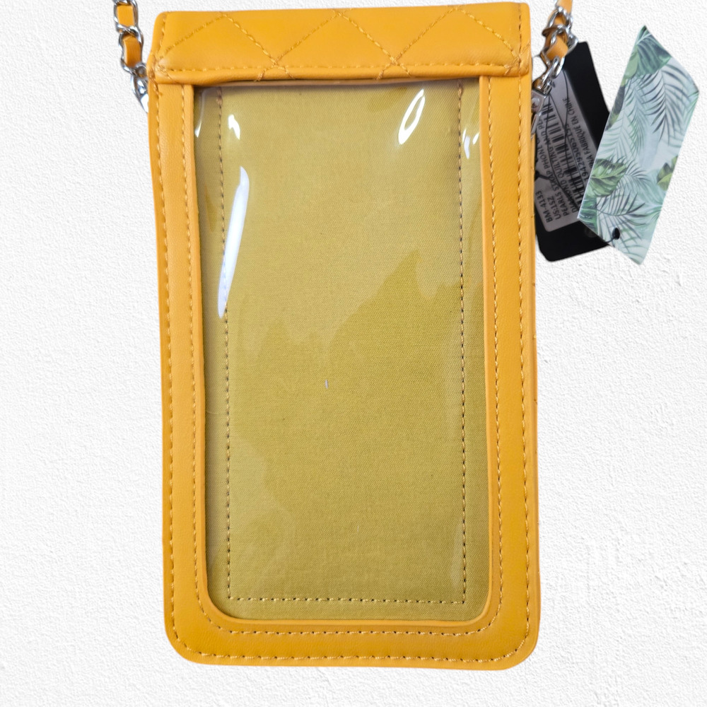 Badgley Mischka Mustard Yellow Quilted Pearl Chain Strap Luxe Phone Case Purse - Picture 8 of 9